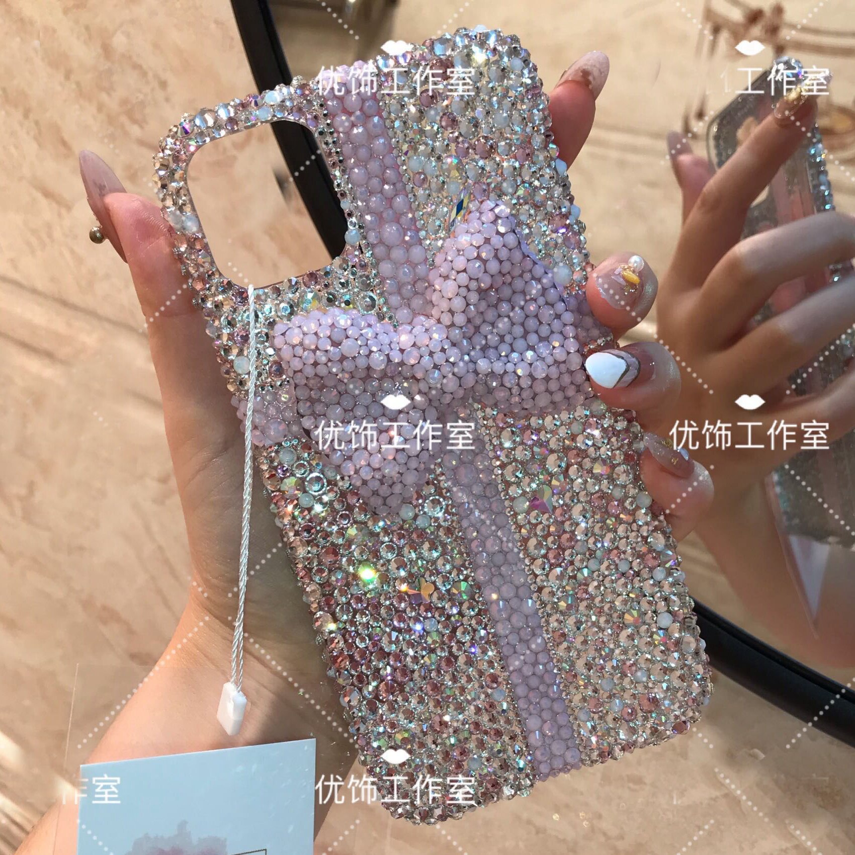 Luxury Diamond Phone Case For iPhone 12 11 Pro X XS Max XR 7 8 Plus Bow Rhinestone Cover: For iPhone 7 8