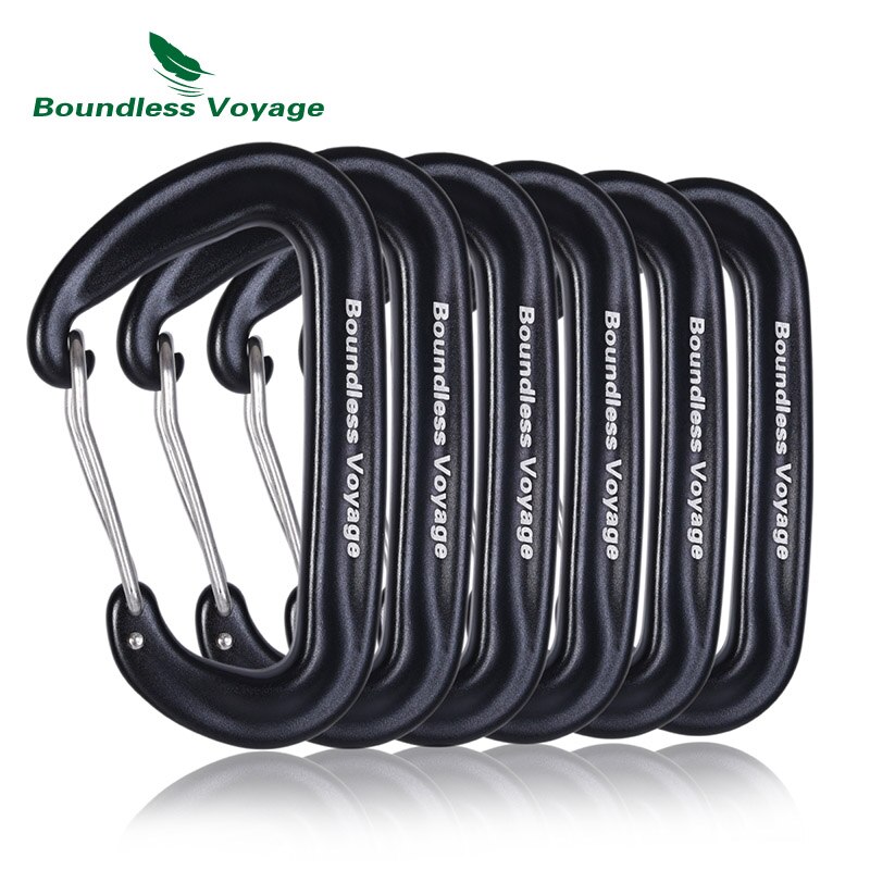 Boundless voyage aluminium legering d-type karabijnhaken met haakvergrendeling voor hangmatten in de buitenlucht, klimmen en kamperen: 6 stuks zwart