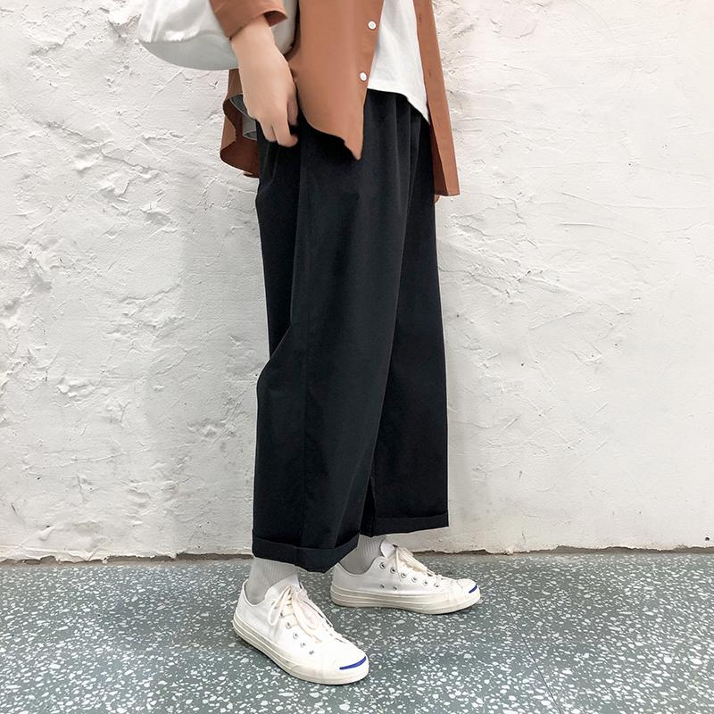 Brede ben bukser mænd kvinder streetwear hip-hop fritidsbukser japansk elastik talje løs jord farve baggy jogger mænd tøj: Sorte bukser med brede ben / Xxl