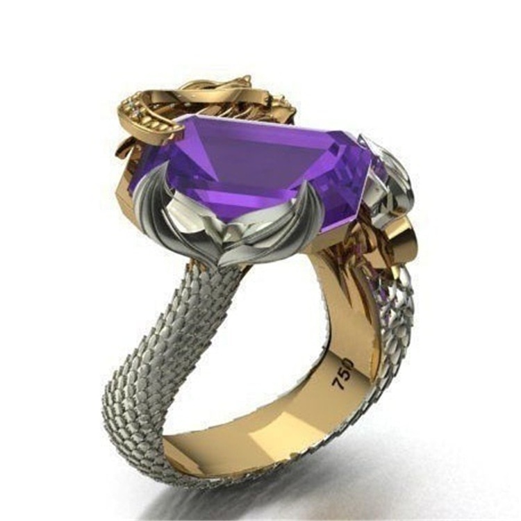 Luksus personlighed ring indlagt havfrue lilla farver zirkon dobbelt farve ring til kvinder kvindelige smykker fest jubilæum