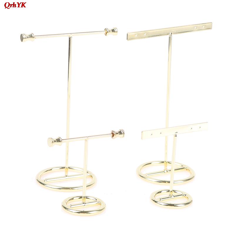 Gyldent metal t-formet armbånd ring øreringe organizer smykkeholder stativ halskæde armbånd display rack