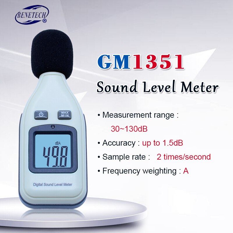 BENETECH Digital Noise Sound Level Meter GM1351 Noise Tester 30-130dB in decibels 4digits LCD Analyzer Tester