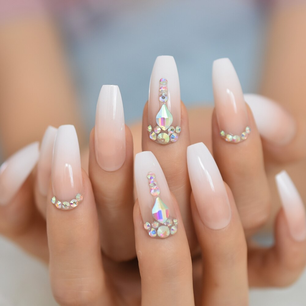 Cristal faux ongles pointus Strass Long Stiletto acrylique artificiel ongles Art conseils Strass manucure conseils 24: L5717