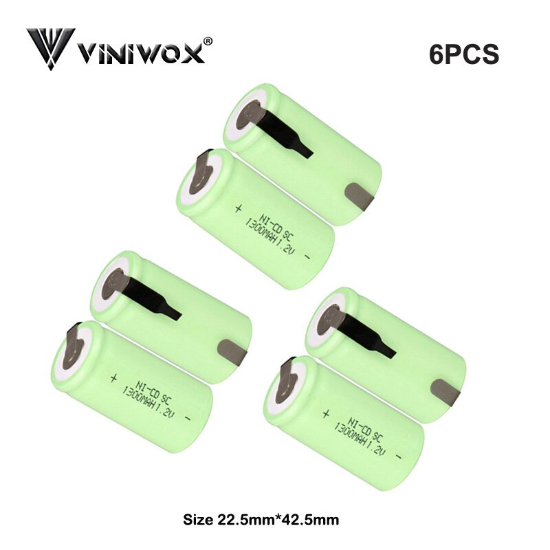 1300mAh SC Ni-CD 1.2V Rechargeable Batteries Cell for Electric Screwdriver Power Tool Battery Light Toy Accumulator: 6PCS