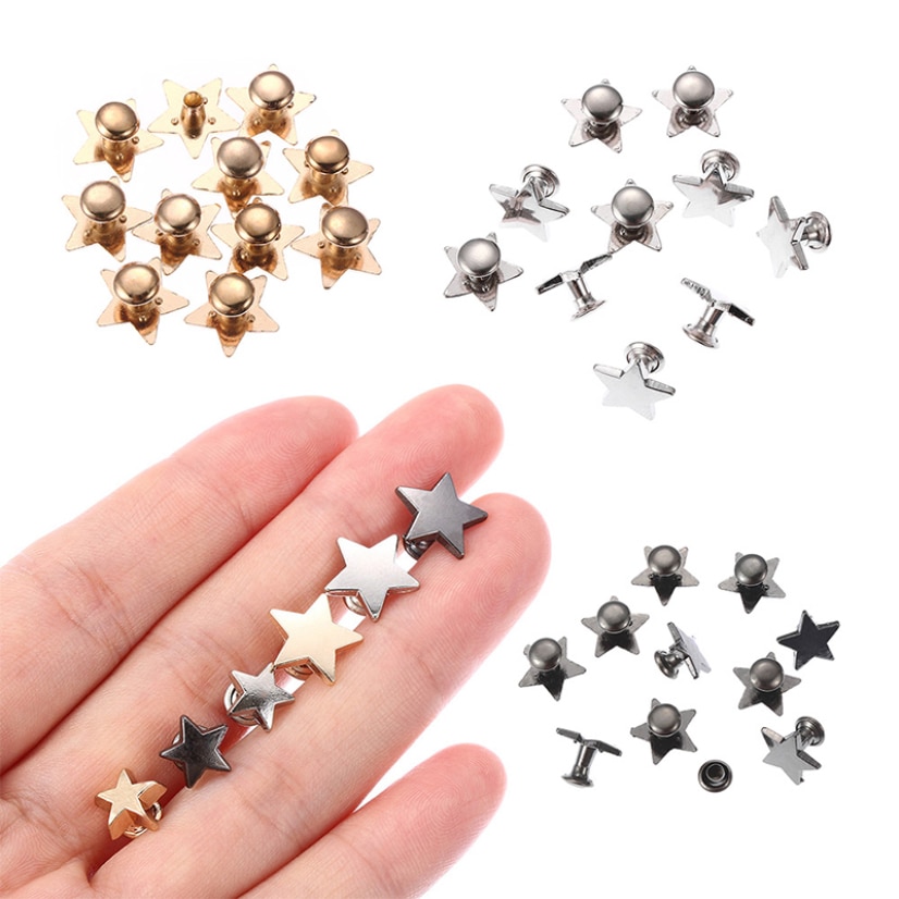 10Sets Flat Stars Klinknagels Lederen Studs Craft Diy Voor Kleding Tas Schoenen Schroef Studs En Spikes Voor Kleding Kledingstuk accessoires