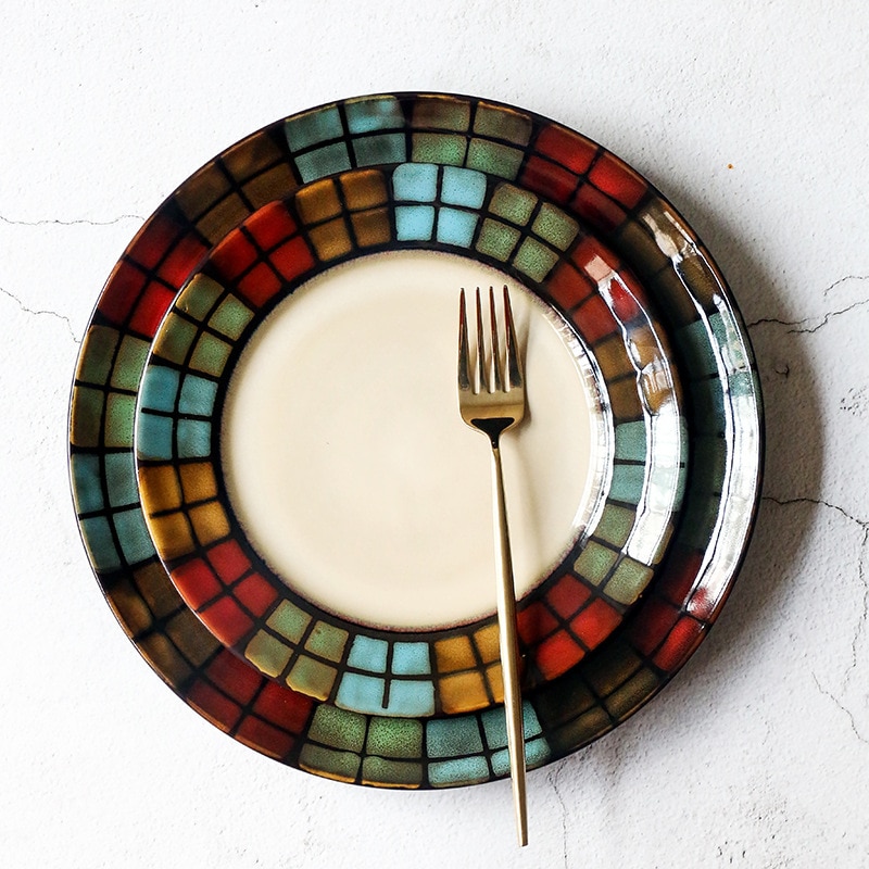 Ceramic Colorful Plates Steak Food Dish Nordic Style Retro Tableware Bowl Dinner Plate Cup High End Dinnerware Set