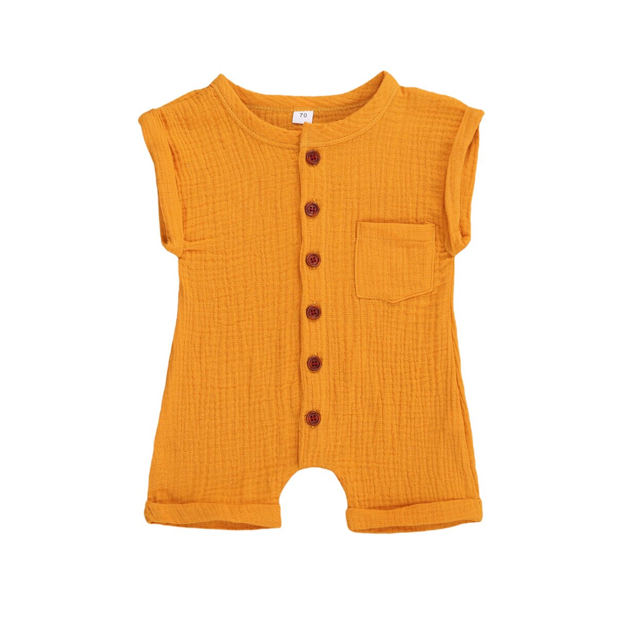 Baby Jongen Korte Mouwen Jumpsuit Zomer Mode Effen Kleur Single-Breasted Een Stuk Korte Broek: YELLOW / 12m