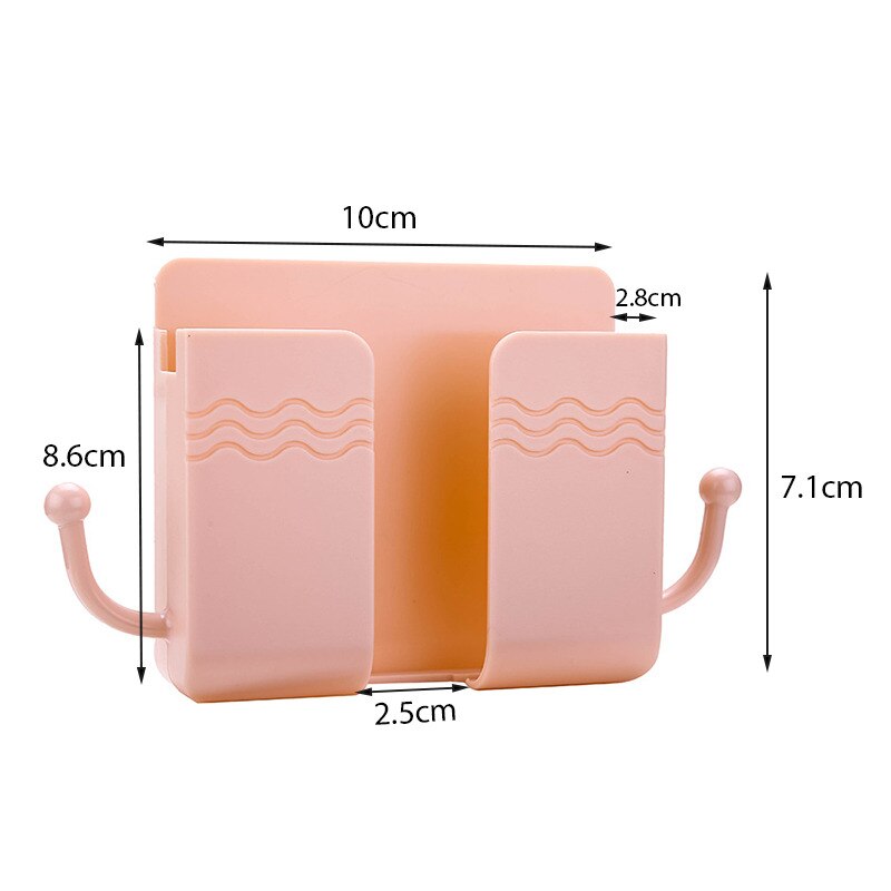 Wall Mounted Storage Box Mobile Phone Plug Holder Stand Rack Remote Control Storage Organizer Case For Air Conditioner TV: 2-pink
