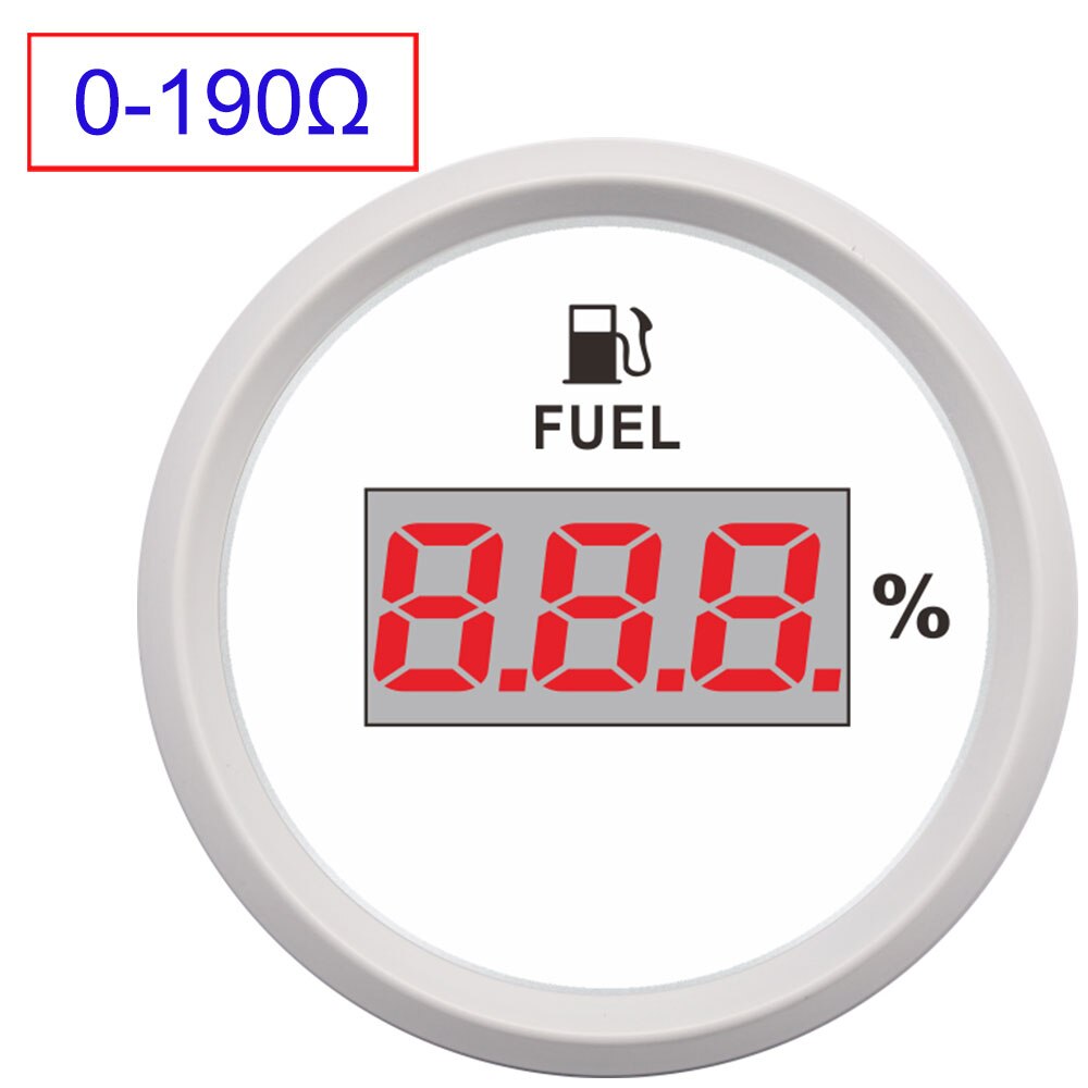 52mm Digital LED Fuel Meter Motorcycle Gauge 0-190ohm 240-33ohm Fuel Level Meter for Car Boat Marine Red Backlight 12V/24V: white-0-190 ohm