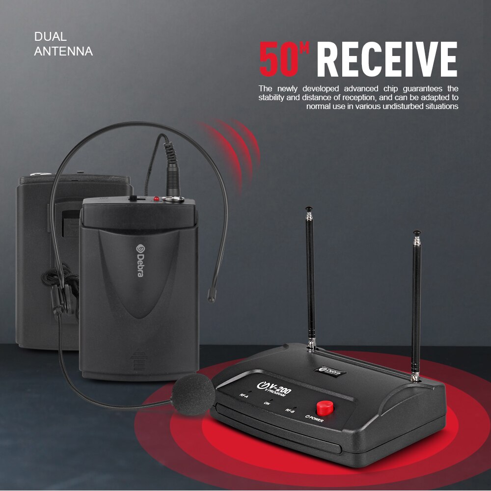 V-200 2channel VHF Wireless Microphone System with handheld and bodypack within 50 meters for karaoke Family Party