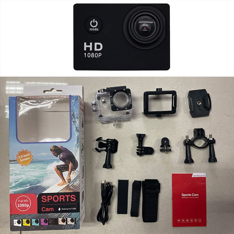 1080P Sport Camera HD 4 K/30fps Actie Camera voor Outdoor Sport Fietsen Motorfiets Bergbeklimmen Parachute voor Extreme sport: black