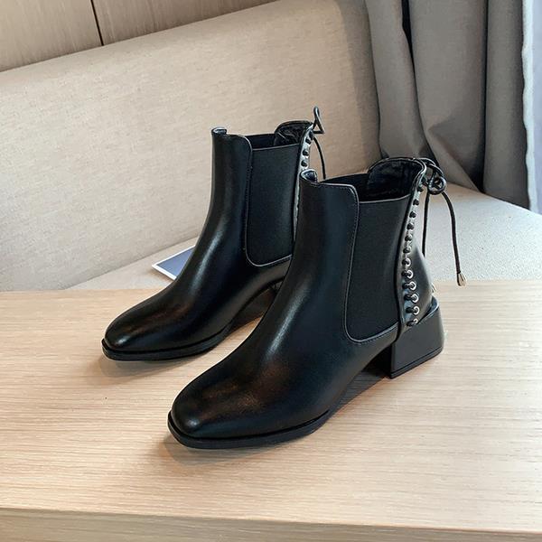 Hvide mid-calf støvler rund tå sko støvletter damer lave hæle støvletter støvler-kvinder efterår: 1 / 38