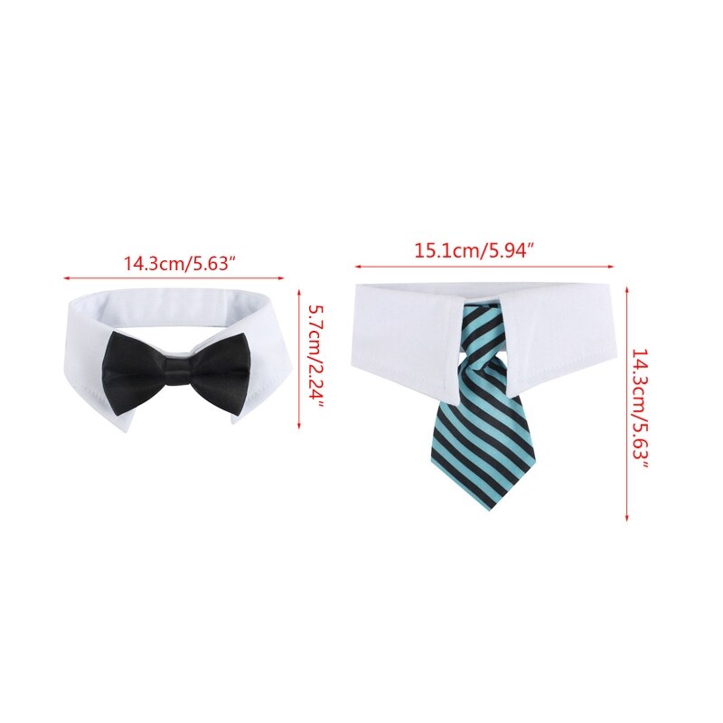 Cat Tuxedo Necktie Dog Bow Tie with Handcrafted Adjustable Suit White Collar