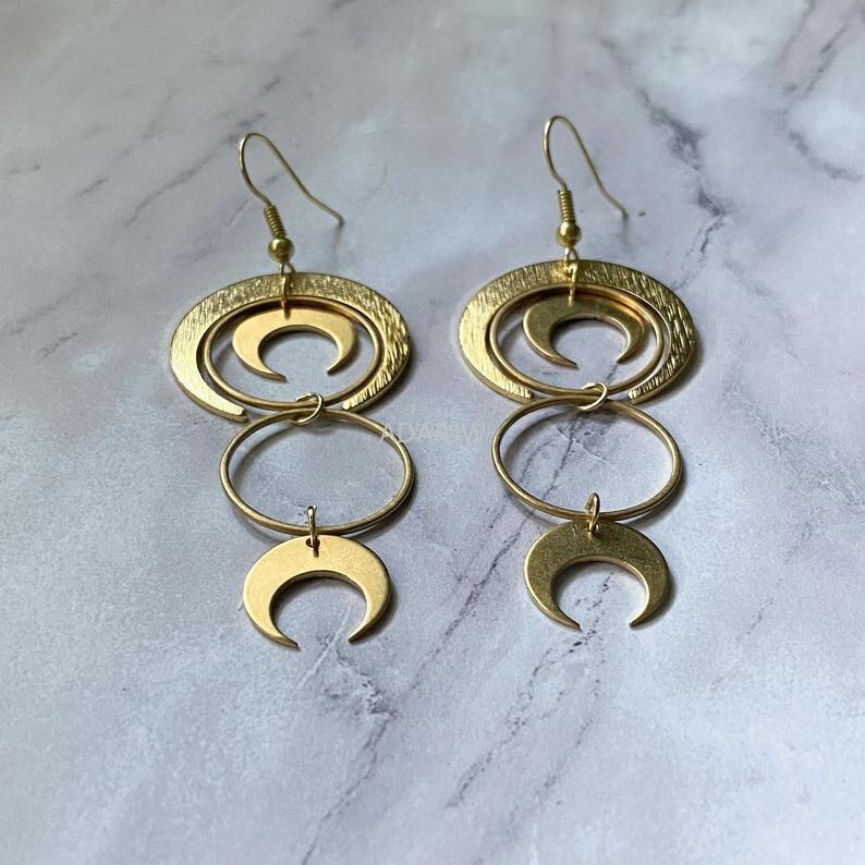 Modernist Metal Loop Earrings Phase Boho Hippie Statement Summer Long Creativity Jewelry Minimalism Women: Brass Plated