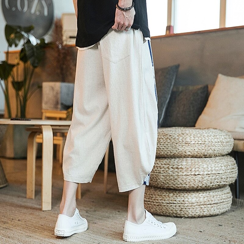 Letnie bawełniane spodnie Kimono męskie patchworkowe luźne spodnie Kimono azjatyckie Streetwear styl orientalny odzież chińskie spodnie męskie FF2965