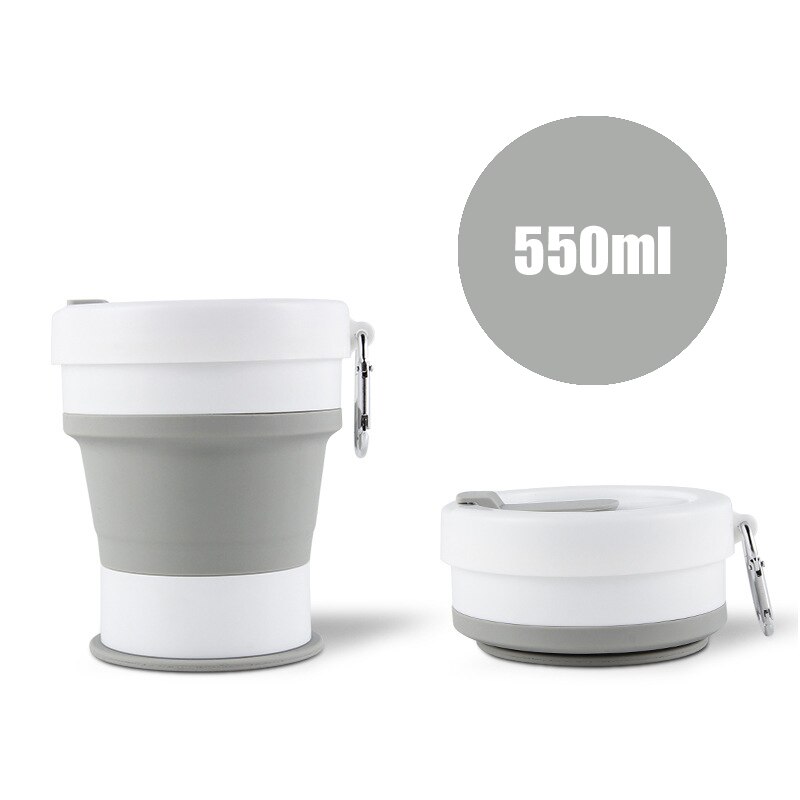 Opvouwbare Siliconen Cup Mokken Draagbare Siliconen Telescopische Drinken Inklapbare Silica Koffie Cup Met Deksels Reizen 350ml en 550ml: 550ml Gray 01