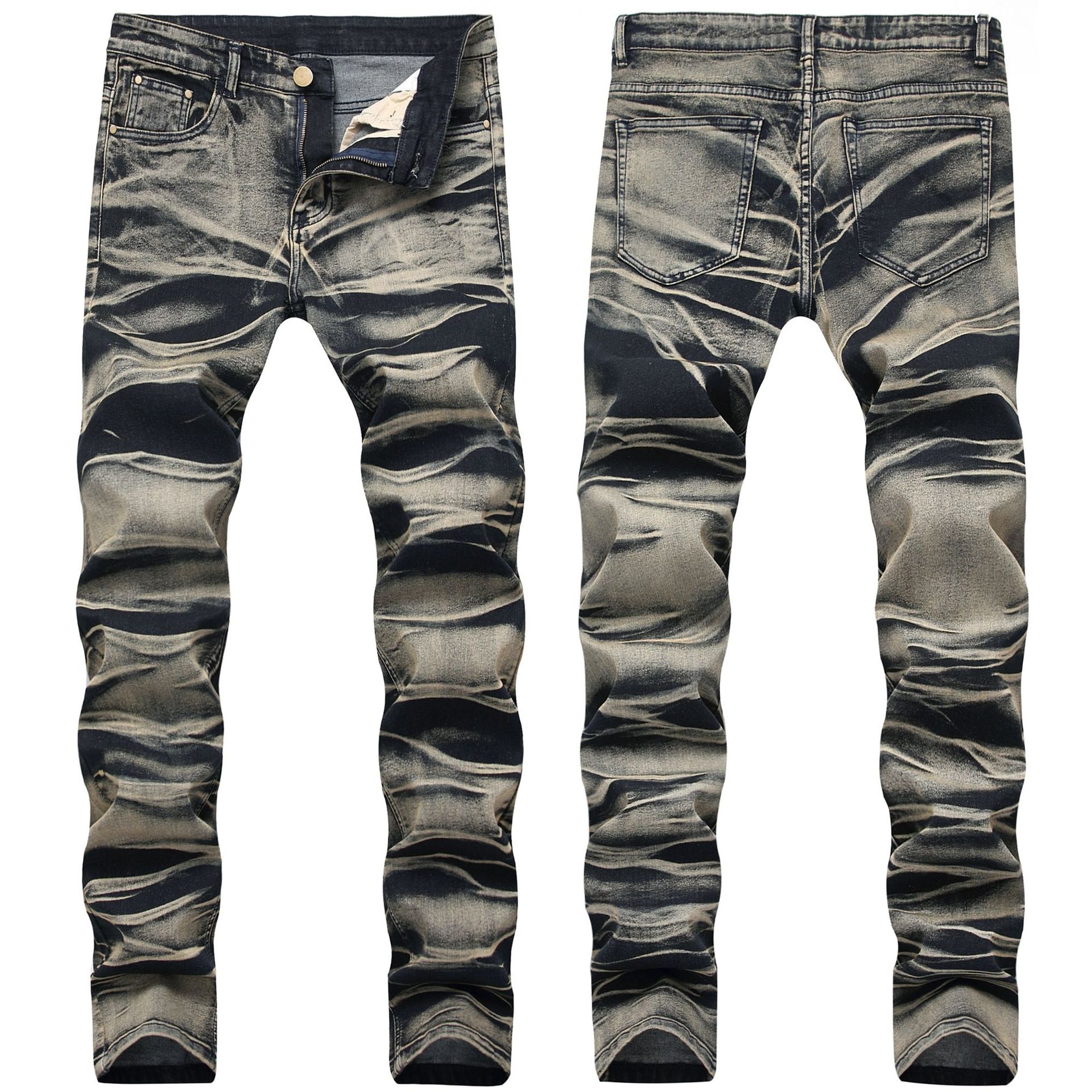 Men's Vintage Ripped Jeans Joggers Retro Yellow Distressed Denim Pants Trousers Plus Size 29-40 Skinny Jeans Men: 28