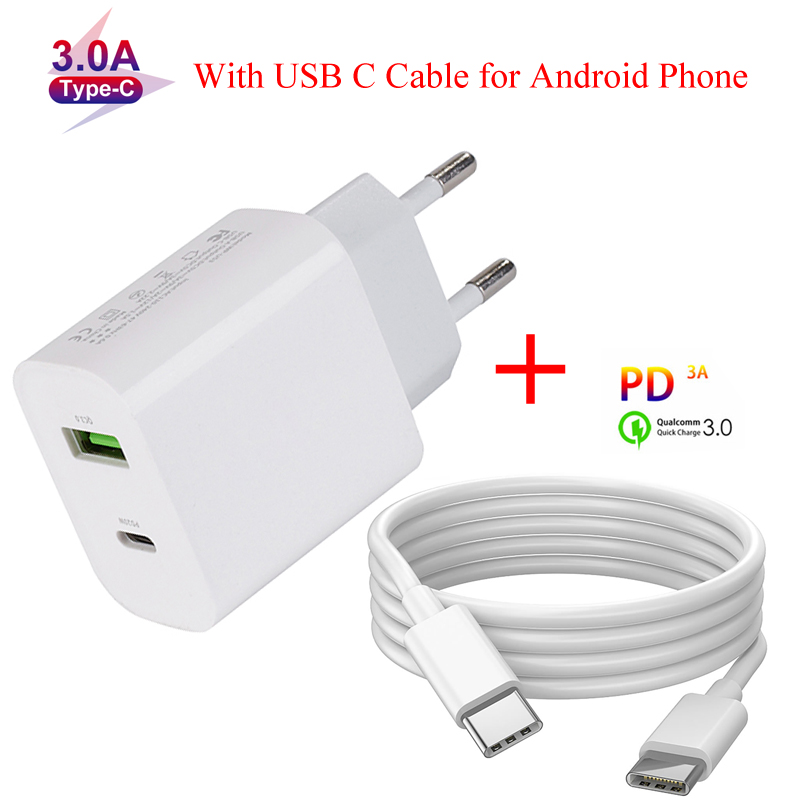 Fast Charge Charger Dual USB Port Quick Charge EU Plug for Apple iPhone 13 Pro Max 12 11 Samsung Galaxy PD QC 3.0 Phone Adapter: With USB C-USB C