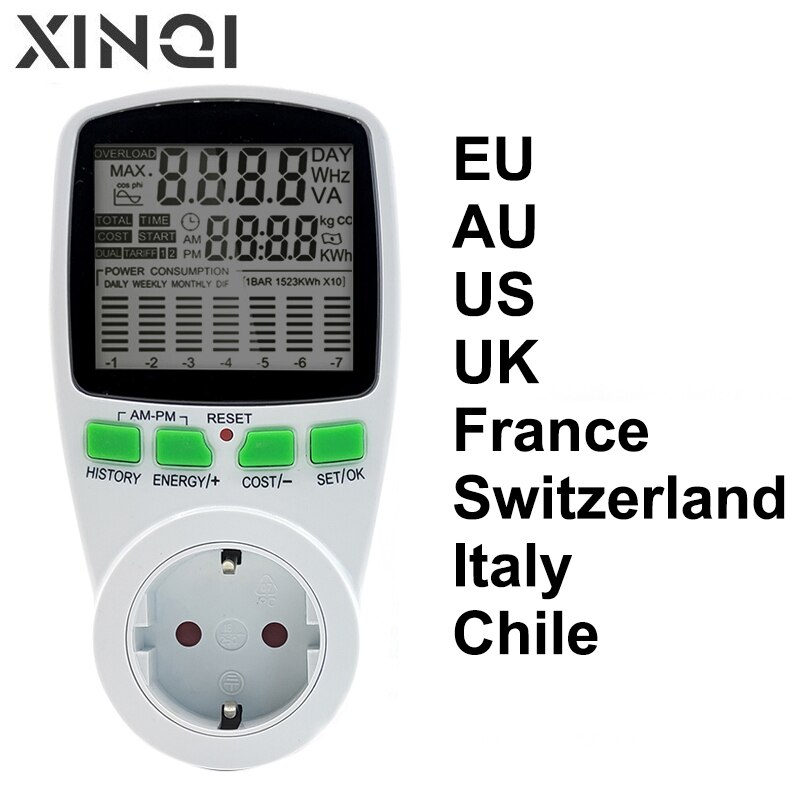 EU French US UK AU Measuring Digital LCD Energy Meter Wattmeter Wattage Electricity Kwh Outlet Power Meter