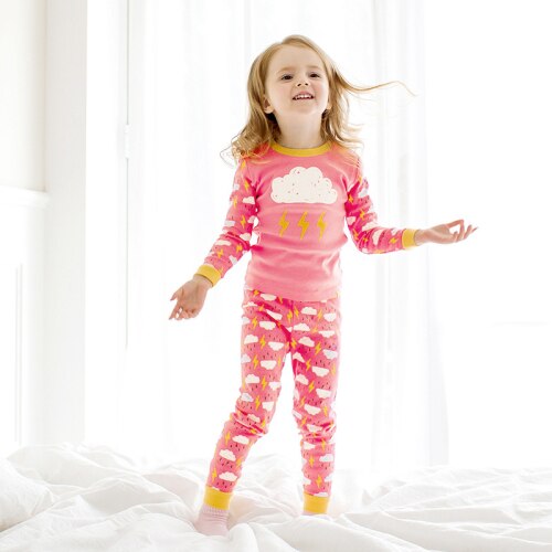 Rorychen Baby Meisjes Pyjama Wolken Nachtkleding Kinderen Pijamas Jongens Pyjama Lange Mouwen Katoen Nachtkleding Voor 2-7 Jaar: Roze / 4T