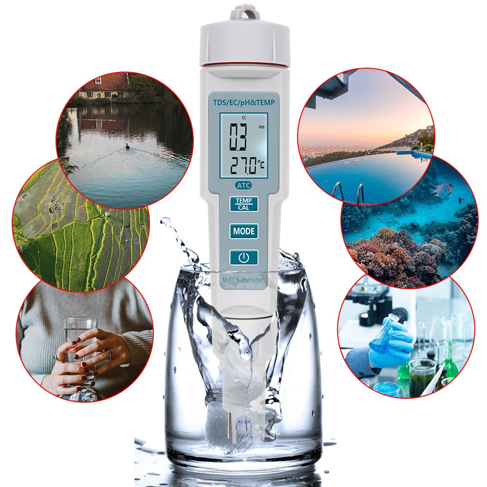 ph meter digital 4 in 1 PH/EC/TDS/Temp Meter Water Test Meter High Accuracy Measurement Range LCD Display Measure Tool