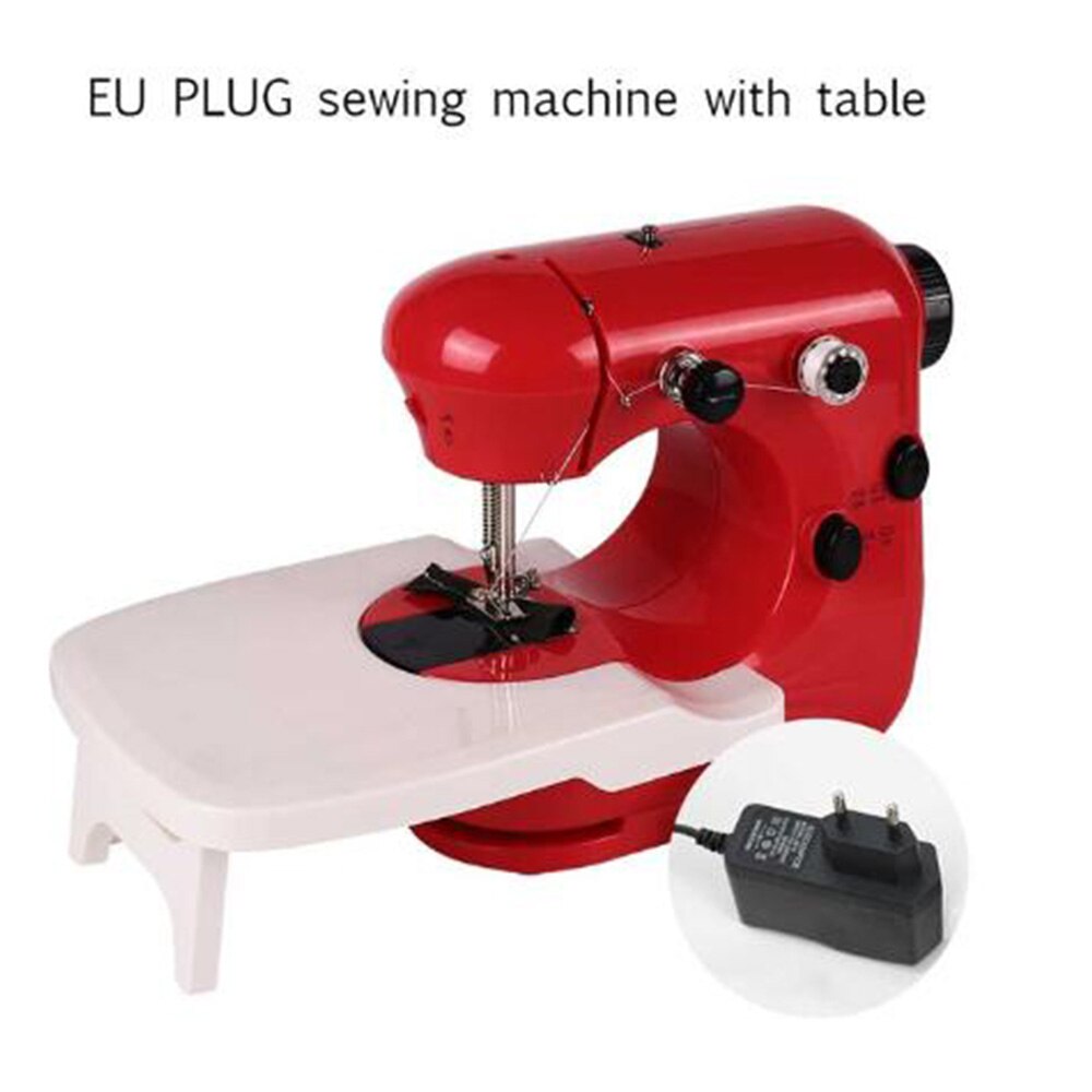 INNE Mini Red Sewing Machine Dual Speed Portable Household Foot Pedal Multilingual manual Adaptor Automatic winding Machines: EU PLUG WITH TABLE