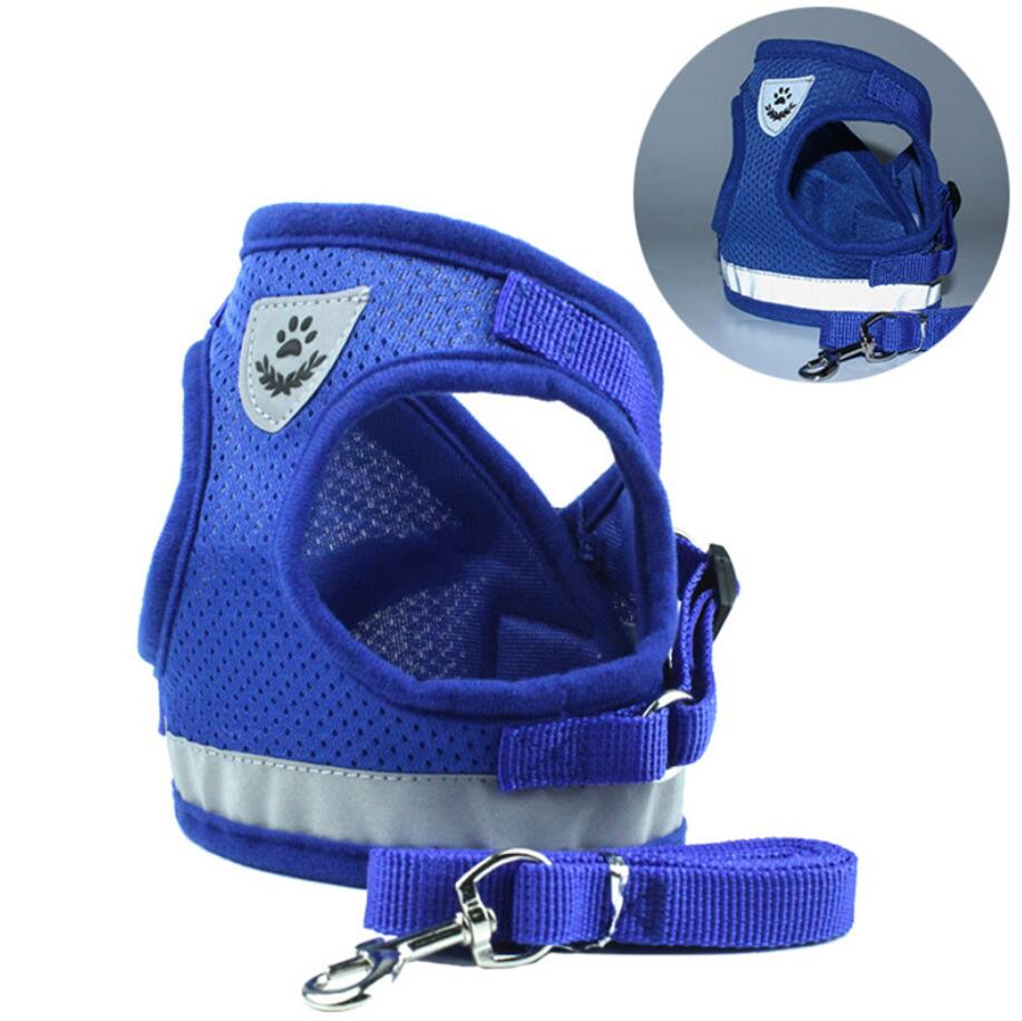 Nylon Reflecterende Cat Harness En Leash Set Pet Puppy Dog Vest Borstband Mesh Voor Kleine Medium Kitten Chihuahua Yorkies pug: Blue / S