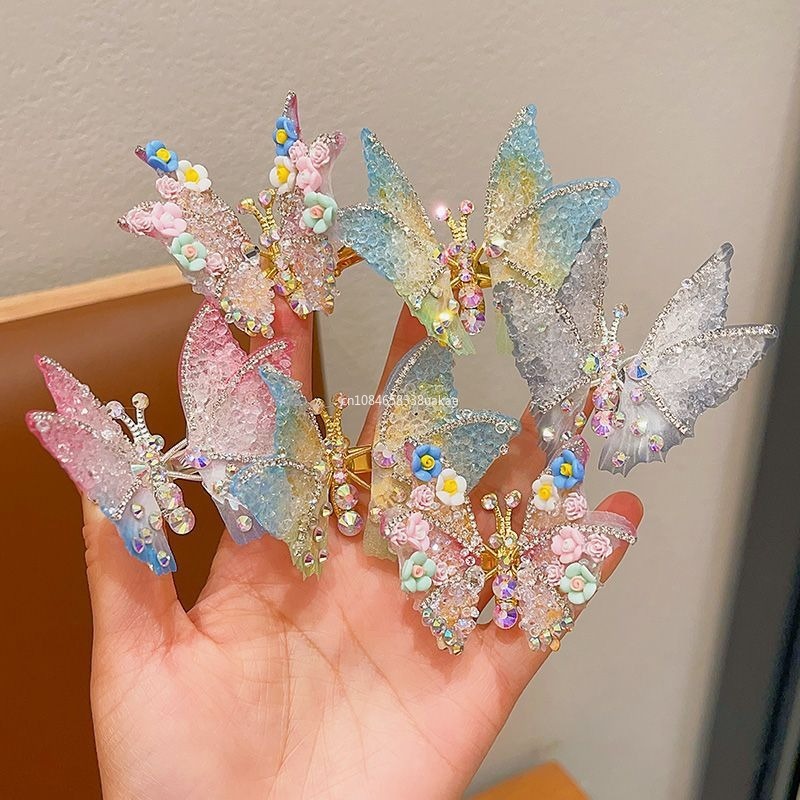 Pinza de pelo de mariposa de actividad creativa para mujeres y niñas, pinzas para el pelo de mariposa con gradiente de diamantes de imitación exquisitos, accesorios bonitos para el cabello