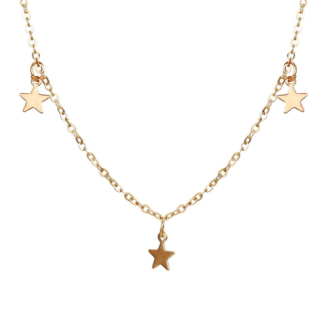 Pendant Necklace For Women Simple Alloy Gold Three Stars Long Chain Necklace Rose Flower Collar Female Jewelry