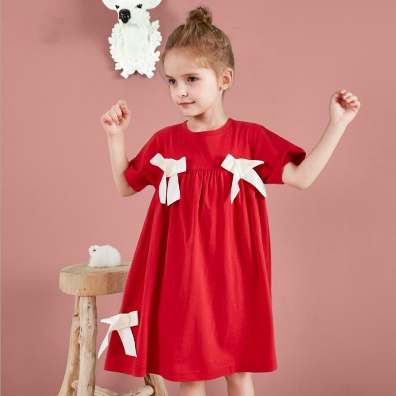 Vestido de dormir vermelho com laço para crianças, roupas de dormir para crianças ws1526 de algodão com manga curta para verão 2020