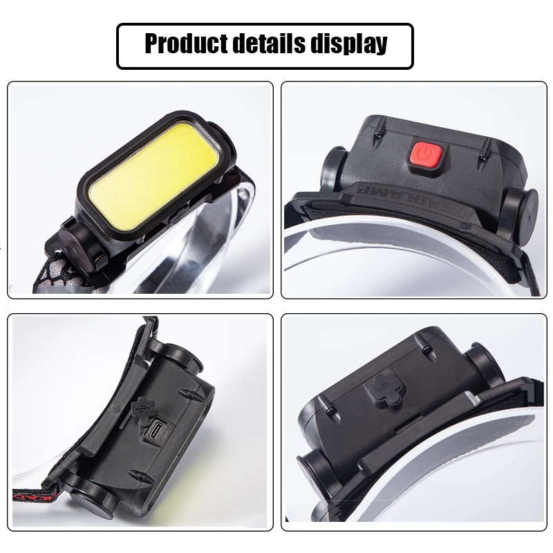Bærbare kraftfulde led-pandelamper med 4 tilstande, usb-genopladelig cob-pandelampe med rødt lys, vandtæt, natfiskeri, pandelampe, lommelygte