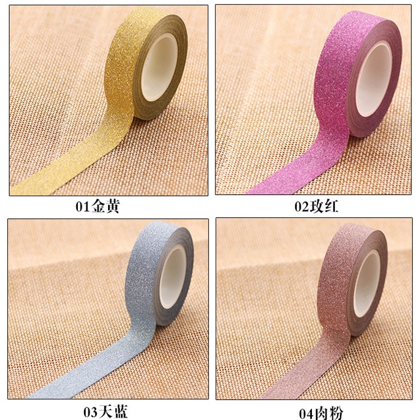 Självhäftande silverguld glitter washi tejp scrapbooking julfest kawaii söta dekorativa papper hantverk