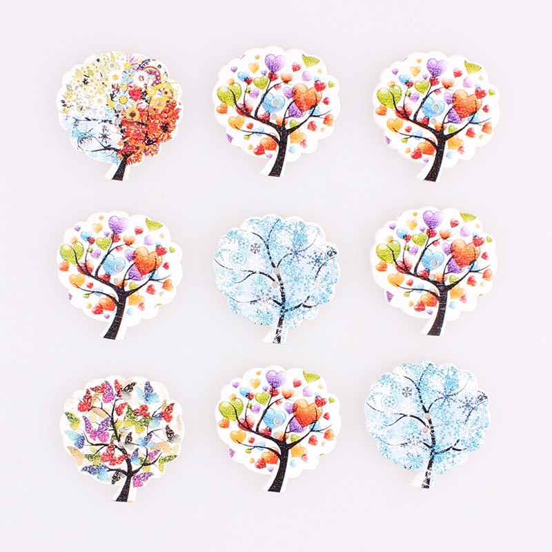 100pcs Gemengde Bomen 2 Gat Houten Knoppen DIY Decor Voor Kind Kleding Naaien Knoppen Ambachten Scrapbooking Accessoires Decorativo E