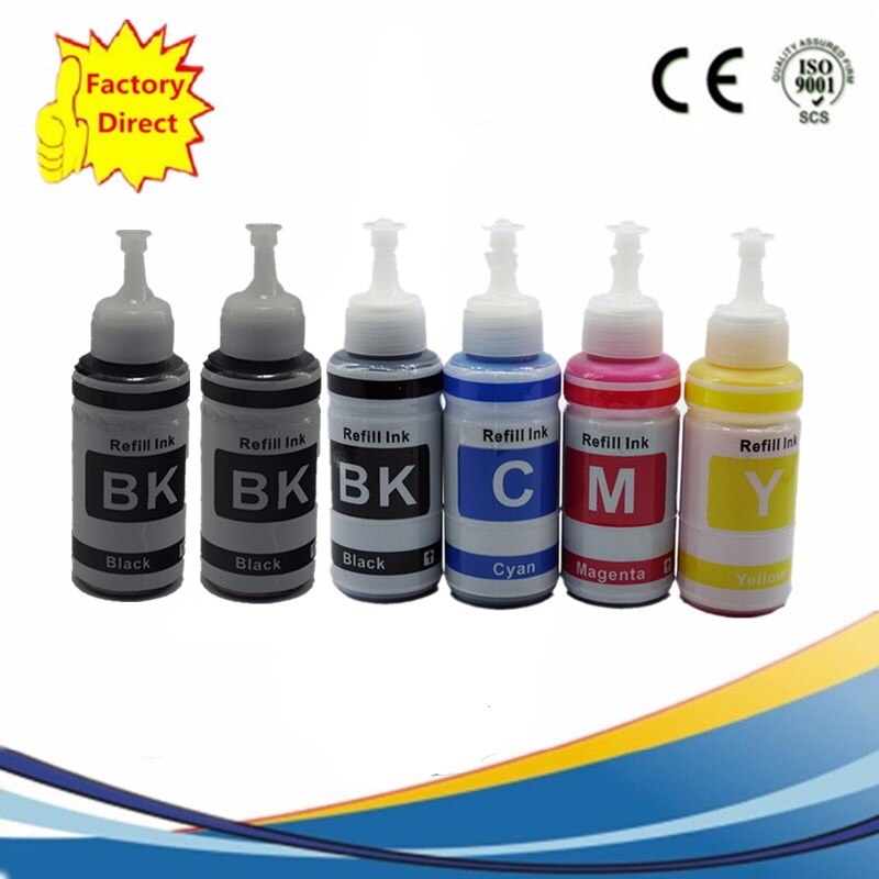 Ricarica Kit di Inchiostro della Tintura L800 L801 di Stampa Della Stampante A Getto D'inchiostro No. T6731/2/3/4/5/6 Uso Per Cartuccia Riutilizzabile Ciss: 1SET 2BK 6X70ML