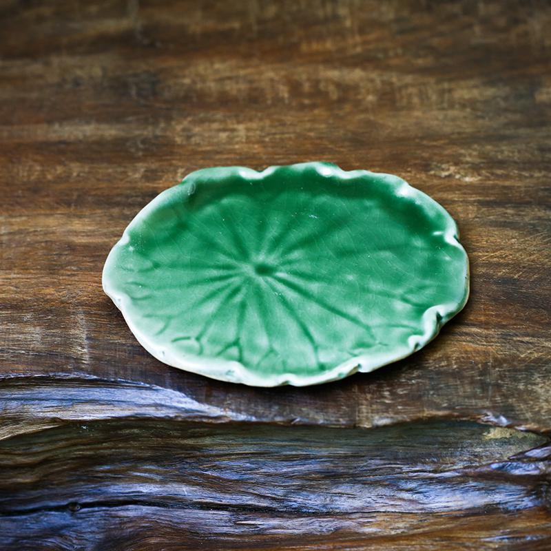 Décoration de la maison | Céramique brute, originale et créative, faite à la main, petite grenouille, décor de thé bouddha, série d'animaux familiers, décoration de thé: Lotus leaf tray