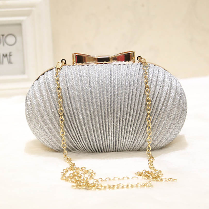 Women Ruched Clutch Evening Bag Ladies Party Wedding Bride Wallet Day Clutch Makeup Bags Crossbody Bag: Silver Small