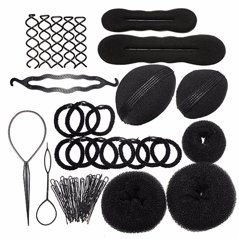 Hair DIY Tool Kit Hair Styling Accessories Kit Donut Bun Maker U-shaped Clip Spiral Clip Hair Bands Hair Loops Bun Makers