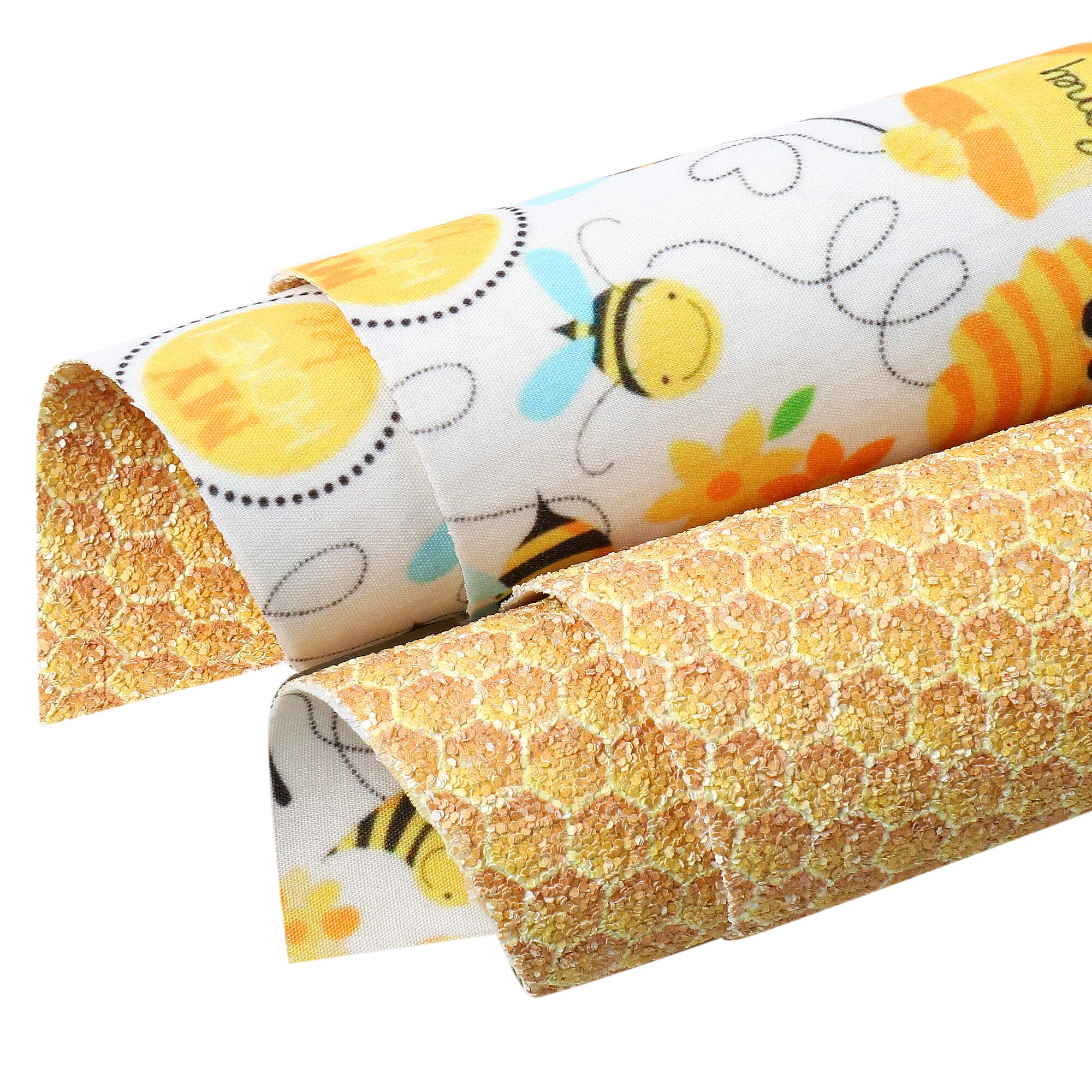 Hojas de cuero de imitación de doble cara y tela, estampado Floral de abeja, caramelo, cuero brillante, grueso, 20x33cm para pendientes DIY: 1144925001