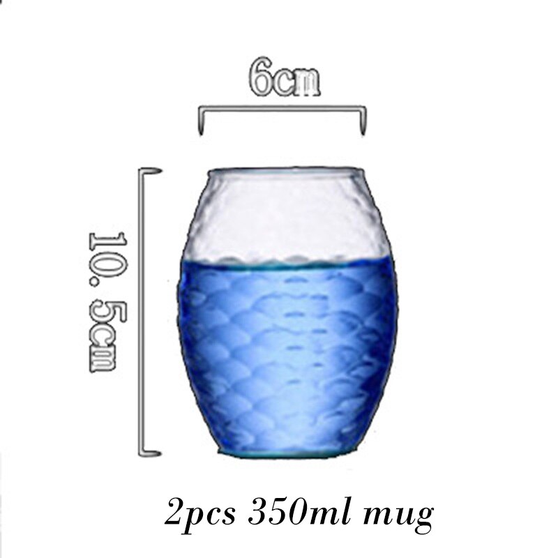Hoge Capaciteit Vis Schaal exture Clear Glazen Karaf met Rvs Deksel Heatproof Water Pitcher voor Water Dranken SH141: 2pcs mug