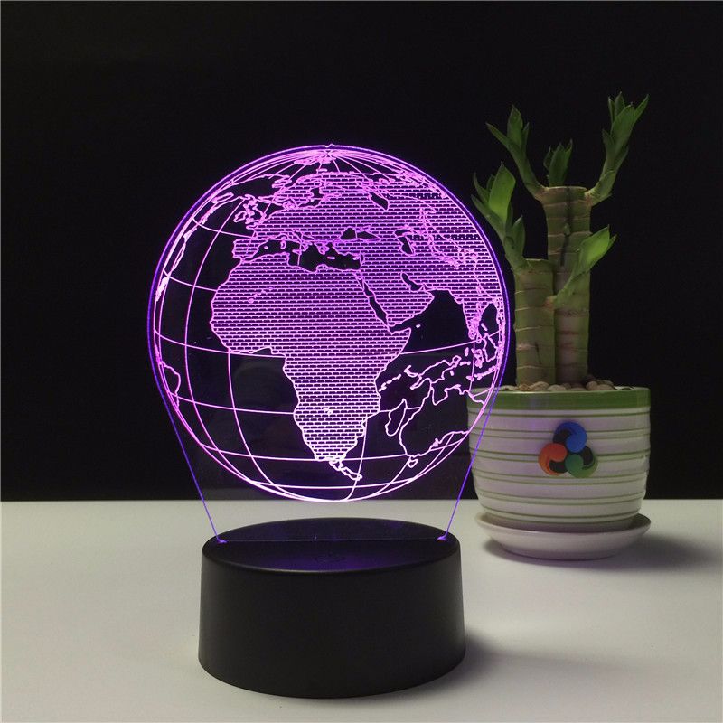 Aarde Globe 3D Holograma acryl 7 Kleur Nachtkastje Slaapkamer Lamp Luz de LED Lamp USB Nachtlampje Decoracao Casa lampka