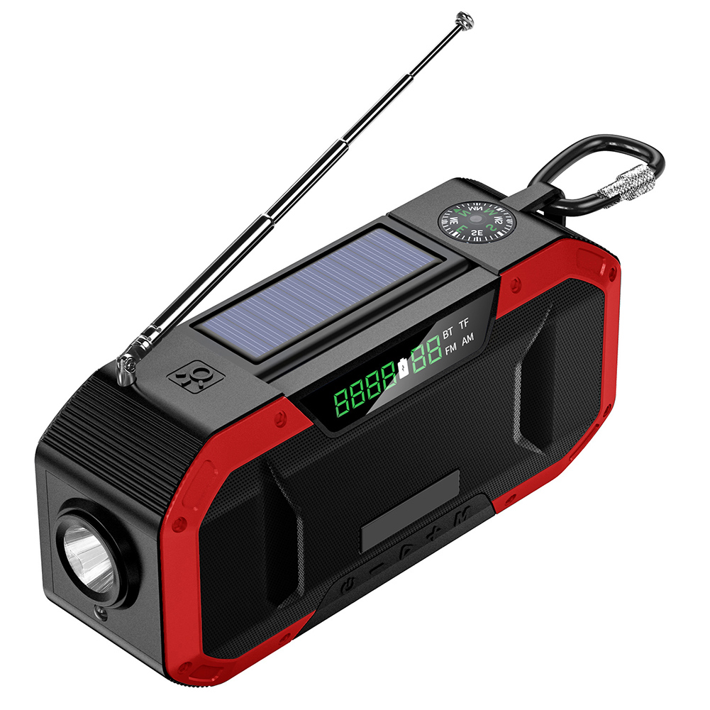 DF-580 Portable Bluetooth Speaker Hand Crank Solar Radio AM/FM Emergency Radios LED Flashlight 5000mAh Power Bank for Cell Phone: Red