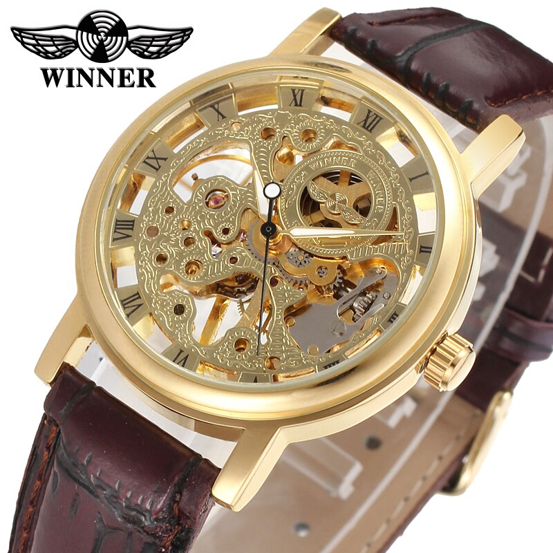 Forsining Automatic Mechanical Watch Luminous Three Eyes Six Needles Skeleton Top Brand Luxury Male Wrist Watch Wrist Clock: w-02-brown gold