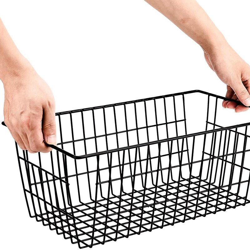 2 Pack Wire Storage Baskets, Farmhouse Metal Wire Basket Freezer Storage Organizer Bins with Handles