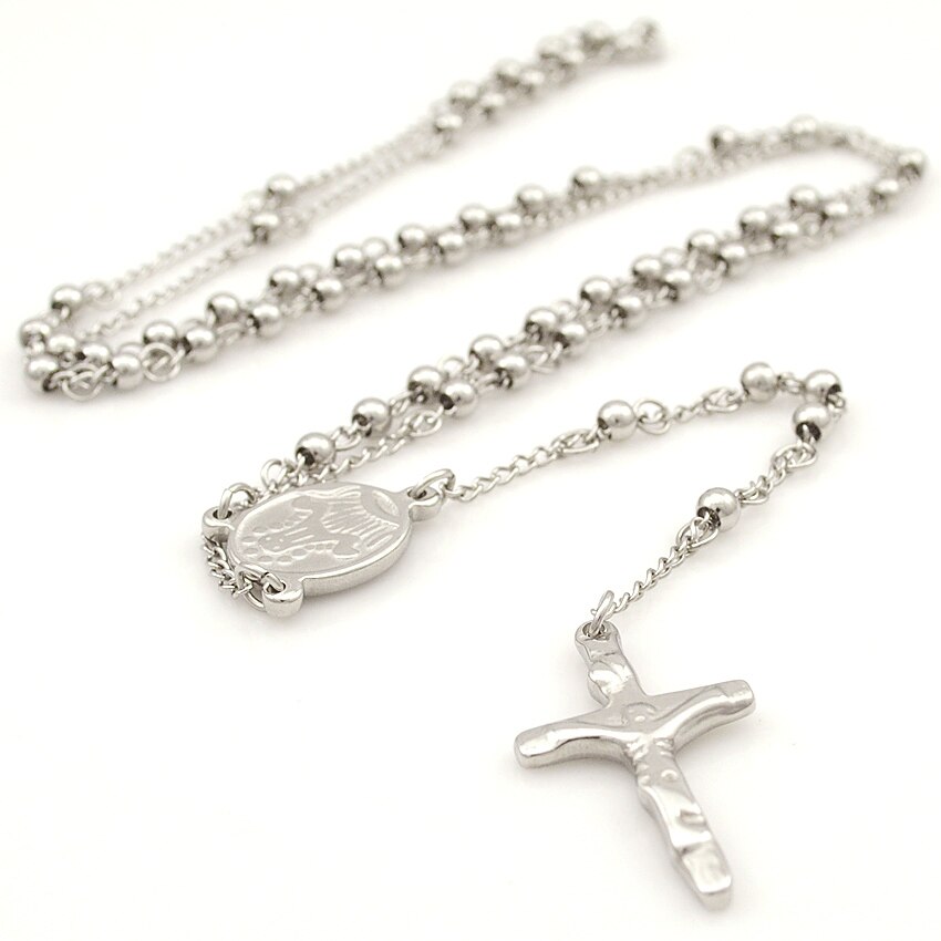 Gokadima rustfrit stål halskæde mænds smykker eller kvinder katolske rosenkrans perler kæde halskæde kryds til jul  , 4mm / 6mm