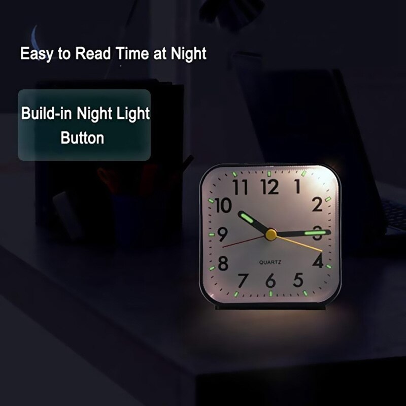 Silent Alarm Clocks Bedside Non Ticking Battery Powered Table Clocks Luminous Large Display Snooze Light Function