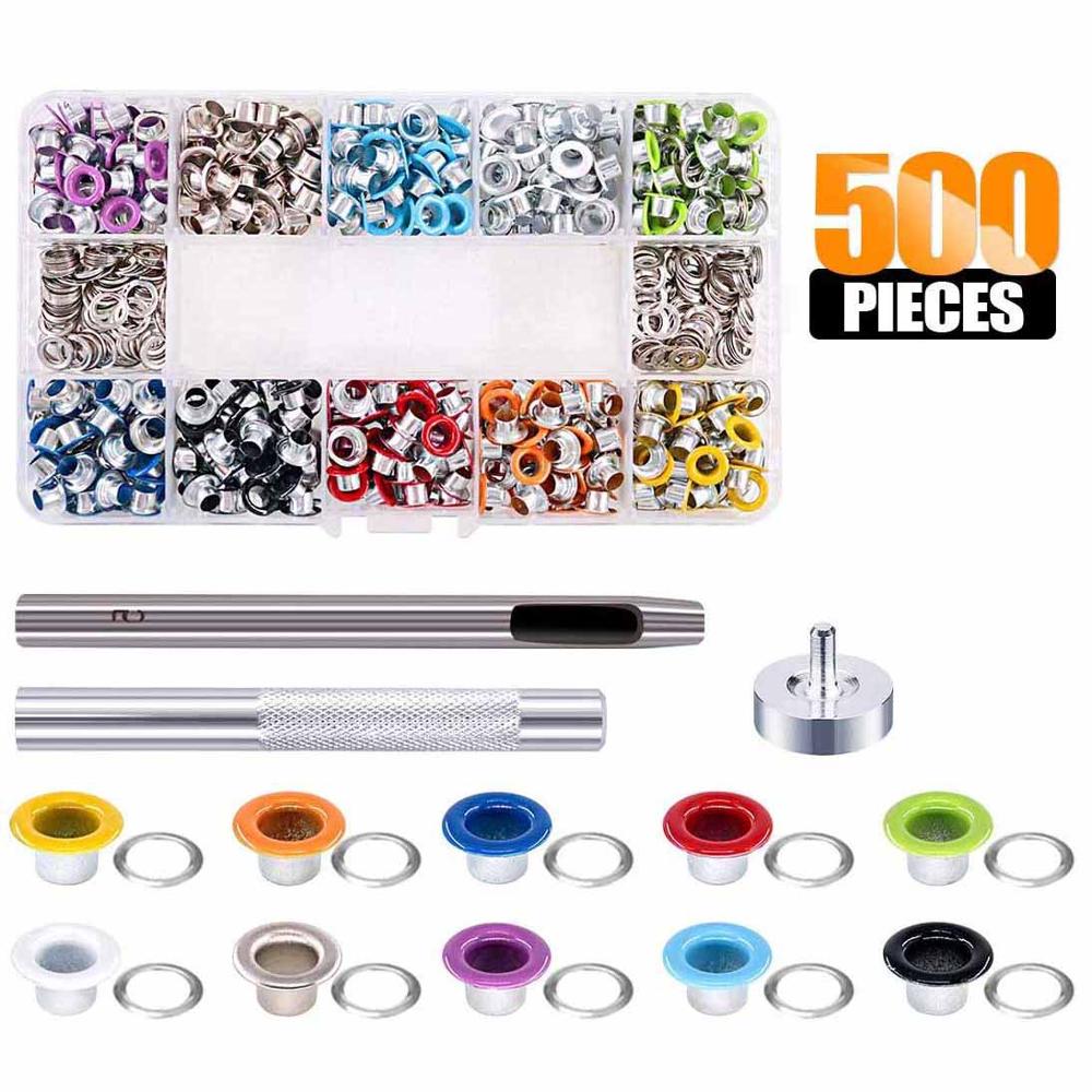 500 Sets Grommet Kit,Grommet Setting Tool Metal Eyelets Set with Install Tool Kit in Storage Box ,Leather Crafts DIY Projects: 500 Psc B