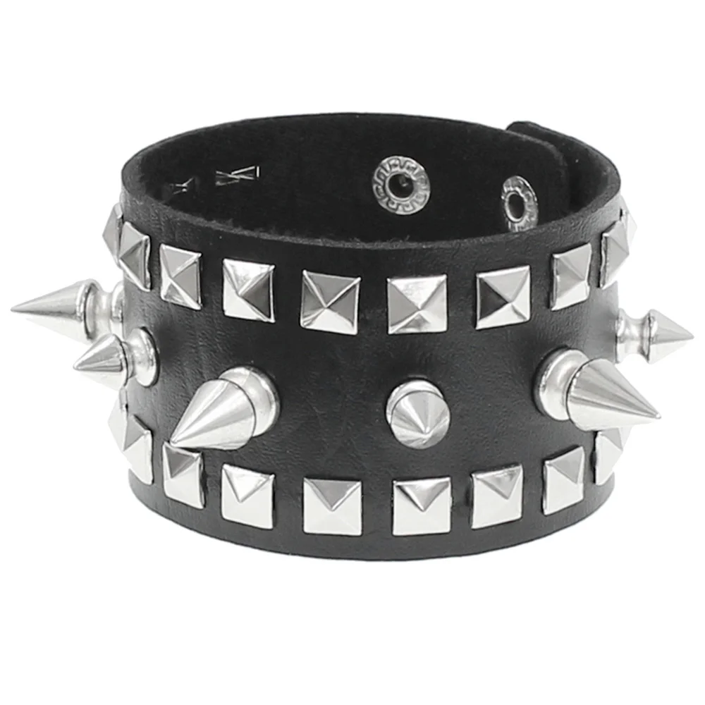 cuadrado redondo de cuero PU gótico esqueleto cráneo Punk remache estrella pulsera cadenas Retro brazalete pulsera joyería de navidad: Chapado en oro antiguo
