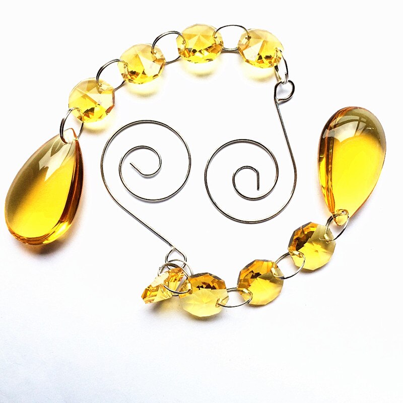 Camal 2 stk 38mm flad vand krystal vedhæng ottekantede perler tråde oval bøjle til bryllup dekoration hængende kage topper: Guld gul