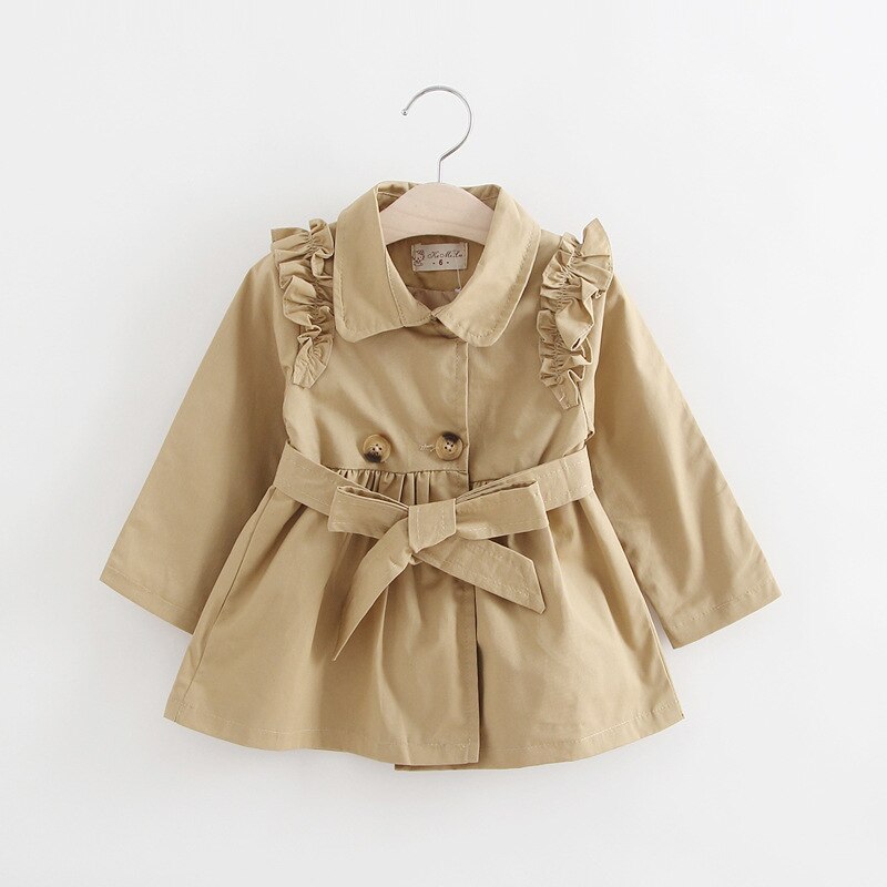 Elegante Meisjes Klassieke Trenchcoat Kids Meisjes Streetwear Windjack Kaki Roze Uitloper Kinderen Lange Mouwen Kleding Riem