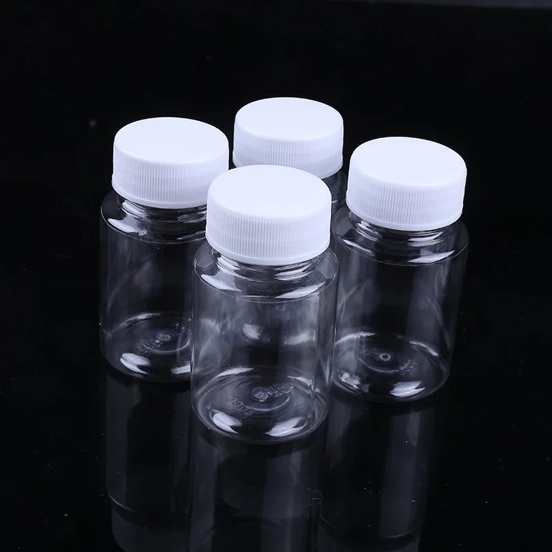 100 Uds 15ml/20ml/30ml/60ml botellas de plástico transparente PET con sello rellenable viales reactivo recipiente de almacenamiento tapa de plástico